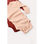 Set 2 body-uri cu maneca lunga bebe unisex din bumbac organic si modal - Caramiziu/Somon, Baby Cosy (Marime: 0-3 Luni) JEMBC-CSYM11313-0