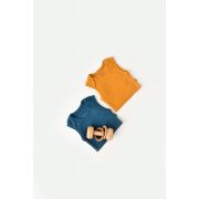 Set 2 body-uri fara maneci bebe unisex din bumbac organic si modal - Bleumarin/Sofran, Baby Cosy (Marime: 3-6 Luni) JEMBC-CSYM11110-3