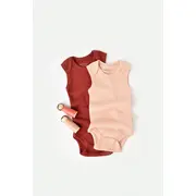 Set 2 body-uri fara maneci bebe unisex din bumbac organic si modal - Caramiziu/Somon, Baby Cosy (Marime: 12-18 Luni) JEMBC-CSYM11113-12