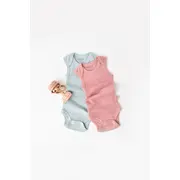 Set 2 body-uri fara maneci bebe unisex din bumbac organic si modal - Mint/Rose, Baby Cosy (Marime: 6-9 luni) JEMBC-CSYM11108-6