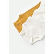 Set 2 body-uri fara maneci bebe unisex din bumbac organic si modal - Mustar/Ecru, Baby Cosy (Marime: 18-24 Luni) JEMBC-CSYM11109-18