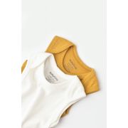 Set 2 body-uri fara maneci bebe unisex din bumbac organic si modal - Mustar/Ecru, Baby Cosy (Marime: 18-24 Luni) JEMBC-CSYM11109-18