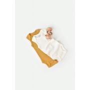 Set 2 body-uri fara maneci bebe unisex din bumbac organic si modal - Mustar/Ecru, Baby Cosy (Marime: 3-6 Luni) JEMBC-CSYM11109-3