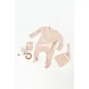 Set 4 piese: bluza, pantaloni, caciulita si manusi din bumbac organic si modal - Blush, Baby Cosy (Marime: 0-3 Luni) JEMBC-CSYM24507-0