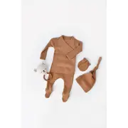Set 4 piese: bluza, pantaloni, caciulita si manusi din bumbac organic si modal - Maro, Baby Cosy (Marime: 6-9 luni) JEMBC-CSYM24506-6