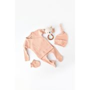Set 4 piese: bluza, pantaloni, caciulita si manusi din bumbac organic si modal - Piersica, Baby Cosy (Marime: 0-3 Luni) JEMBC-CSYM24513-0