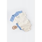 Set 2 body-uri bebe unisex -100% bumbac organic - Ecru/Bleu, Baby Cosy (Marime: 6-9 luni) JEMBC-CSY3021-6