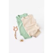 Set 2 body-uri fara maneci bebe unisex -100% bumbac organic - Mint/Stone, Baby Cosy (Marime: 6-9 luni) JEMBC-CSYW1000-6