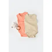 Set 2 body-uri fara maneci bebe unisex -100% bumbac organic - Roz/Crem, Baby Cosy (Marime: 6-9 luni) JEMBC-CSY3019-6