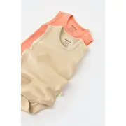 Set 2 body-uri fara maneci bebe unisex -100% bumbac organic - Roz/Crem, Baby Cosy (Marime: 6-9 luni) JEMBC-CSY3019-6
