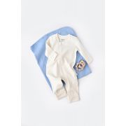 Salopeta cu fermoar cu maneca lunga si panataloni lungi - 100%bumbac organic - Ecru, Baby Cosy (Marime: 3-6 Luni) JEMBC-CSY3034-3