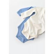 Set 2 body-uri cu maneca lunga bebe unisex -100% bumbac organic - Ecru/Bleu, Baby Cosy (Marime: 3-6 Luni) JEMBC-CSY3024-3