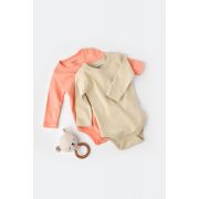 Set 2 body-uri cu maneca lunga bebe unisex -100% bumbac organic - Roz/Crem, Baby Cosy (Marime: 6-9 luni) JEMBC-CSY3025-6