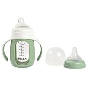 Biberon de invatare 2 in 1 din Sticla Beaba 210 ml Sage Green ERF3384349135379