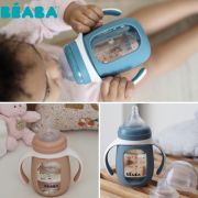 Biberon de invatare 2 in 1 din Sticla Beaba 210 ml Sage Green ERF3384349135379