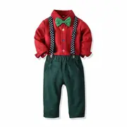 Costum elegant pentru baietei cu camasuta visinie si papion verde (marime disponibila: 2 ani) mbmer79-de2.2 ani