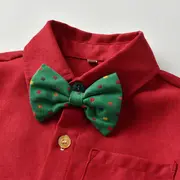 Costum elegant pentru baietei cu camasuta visinie si papion verde (marime disponibila: 2 ani) mbmer79-de2.2 ani
