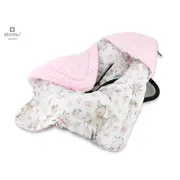 MimiNu - Paturica de infasat pentru scoica, scaun auto/carucior, Cu gluga si urechi, Cu sistem de prindere pe baza de velcro, Dimensiune 90x90 cm, Din tesatura pufoasa Minky + Bumbac, Sweet Deer Pink BYN6426972016674