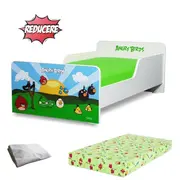 Pat Start Angry Birds 2-12 ani + saltea SmartNest cu lana 160x80x12 cm + husa impermeabila - PC-PCH-PRO-STR-ANG-80