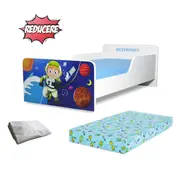 Pat copii Astronaut 2-12 ani + saltea 160x80x12 cm SmartNest cu lana + husa impermeabila - PC-PCH-PRO-STR-AST-80