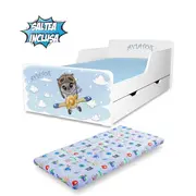 Pat copii Aviator 2-12 ani cu sertar si Saltea cu lana SafeNest PC-P-MK-SRT-AVT-80