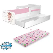 Pat copii Balerina P2 2-8 ani cu saltea SafeNest cu lana, sertar si 2 protectii laterale detasabile - PC-P-MK-SRT-BAL-P2-70