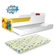 Pat copii Brawl Stars 2-12 ani cu sertar si Saltea cu lana SafeNest PC-P-MK- SRT-BRL-80