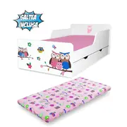 Pat Copii 2-12 ani Start Bufnite, varianta cu sertar si Saltea cu lana SafeNest incluse - PC-P-MK-SRT-BUF-80