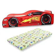 Pat masina Fulger Speed pentru baieti 2-8 ani cu Saltea cu lana SafeNest 140x70x6 cm PC-P-MK-SPD-70