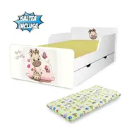Pat pentru copii 2-12 ani Start Girafa, cu sertar si Saltea cu lana SafeNest 160x80 inclusa - PC-P-MK-GIR-SRT-80