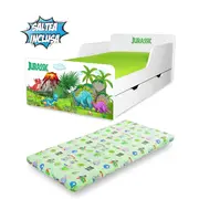 Pat copii 2-12 ani Start Jurassic cu sertar si Saltea cu lana SafeNest 160x80x6 inclusa - PC-P-MK- SRT-JUR-80