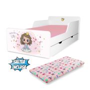 Pat copii Printesa Lilly 2-12 ani cu sertar si Saltea cu lana SafeNest inclusa PC-P-MK-SRT-LIL-80