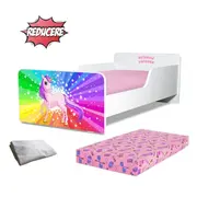 Pachet Promo Patut Fetite 2-12 ani Start Rainbow Unicorn, cu saltea SmartNest cu lana si husa impermeabila - PC-PCH-PRO-STR-RUNC-80