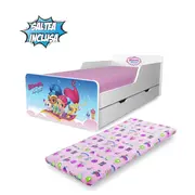 Pat copii Shimmer & Shine 2-12 ani cu sertar si Saltea cu lana SafeNest PC-P-MK-SRT-SHI-80