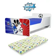 Pat copii Start Fotbal Franta 2-12 ani cu saltea inclusa 160x80x6 cm cu lana PC-P-MOK-FTB-FRA-80