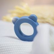 Petite&Mars - Jucarie 2 in 1, De dentitie si zornaitoare, Din silicon fara BPA, 0 luni+, Urs, Albastru BYN713816