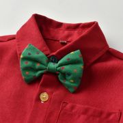 Costum elegant pentru baietei cu camasuta visinie si papion verde MBMer79-de2