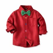 Costum elegant pentru baietei cu camasuta visinie si papion verde MBMer79-de2