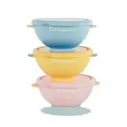 set 3 boluri colorate pentru mancare, cu suport inclus bbbb005108