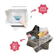 set 3 boluri colorate pentru mancare, cu suport inclus bbbb005108