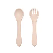 Petite&Mars - Set de hranire, Cu farfurie, Bol si tacamuri, Din silicon fara BFA, Bej BYNPachetMasaBej_1