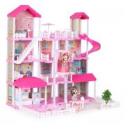 Casuta pentru papusi cu mobilier, gradina si led-uri ecotoys hc507637 edeedihc507637