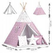 Cort de joaca pentru copii cu ghirlanda, lumini si 3 pernite nukido 120 x 120 x 165 cm - roz - alb edeedi740023