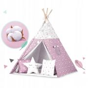Cort de joaca pentru copii cu ghirlanda, lumini si 3 pernite nukido 120 x 120 x 165 cm - roz - alb edeedi740023