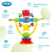 Jucarie pentru scaunul de masa, Cu ventuza, Cu activitati, Rotativa, High chair Spinning Toy, 19.5 cm, Playgro BYN64177