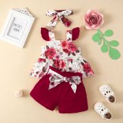 Costumas cu bluzita cu bretelute si pantalonasi scurti visinii MDRZ0083-1-R2