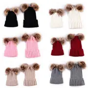 Set caciuli mama copil cu doua pampoane (Culoare: Alb) JEMdrl1149
