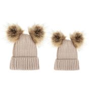 Set caciuli mama copil cu doua pampoane (Culoare: Alb) JEMdrl1149
