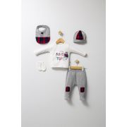 Set de 5 piese pentru nou nascut baietel Mountain, Tongs baby, 0-3 luni (Culoare: Gri) JEMtgs_45152