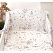 Set Lenjerie Din Bumbac Cu Protectie Laterala Pentru Pat Bebe 120 X 60 Cm, Circ Blue, Amy Pjb84774